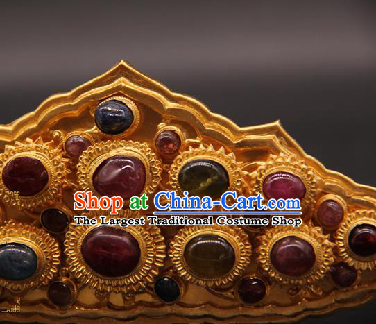 China Ancient Queen Gems Hair Crown Traditional Court Hair Accessories Handmade Ming Dynasty Empress Hairpin