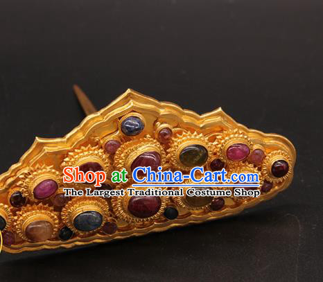 China Ancient Queen Gems Hair Crown Traditional Court Hair Accessories Handmade Ming Dynasty Empress Hairpin