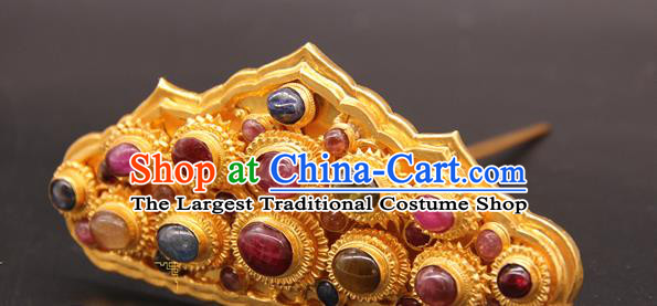 China Ancient Queen Gems Hair Crown Traditional Court Hair Accessories Handmade Ming Dynasty Empress Hairpin