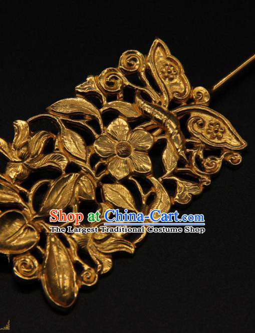 China Handmade Ming Dynasty Carving Butterfly Hairpin Traditional Court Hair Accessories Ancient Empress Golden Hair Stick