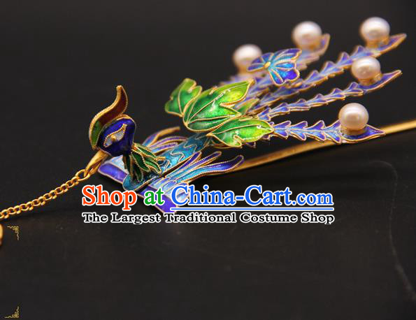 China Traditional Qing Dynasty Queen Hair Accessories Handmade Ancient Empress Hairpin Blueing Phoenix Hair Stick