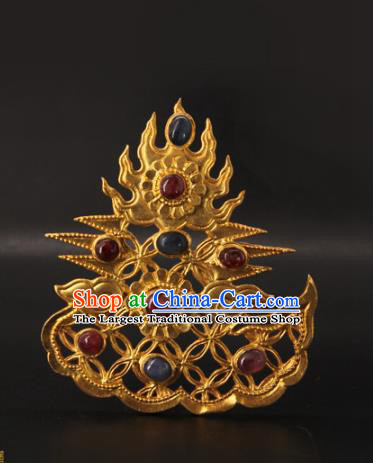 China Handmade Palace Hair Accessories Traditional Ming Dynasty Gems Hair Crown Ancient Empress Golden Flame Hairpin