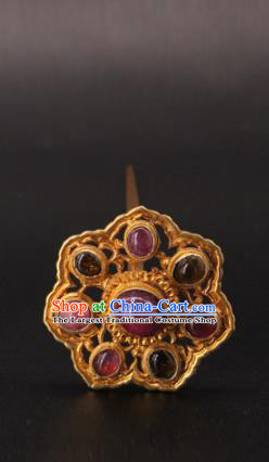 China Handmade Palace Hair Accessories Traditional Ming Dynasty Empress Gems Hairpin Ancient Hanfu Hair Stick
