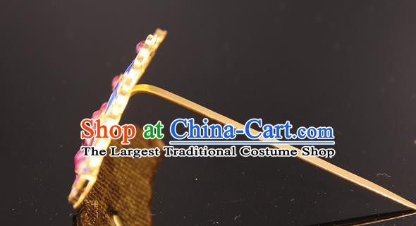 China Ancient Ming Dynasty Empress Gems Hairpin Handmade Queen Blueing Hair Crown Traditional Palace Headpiece