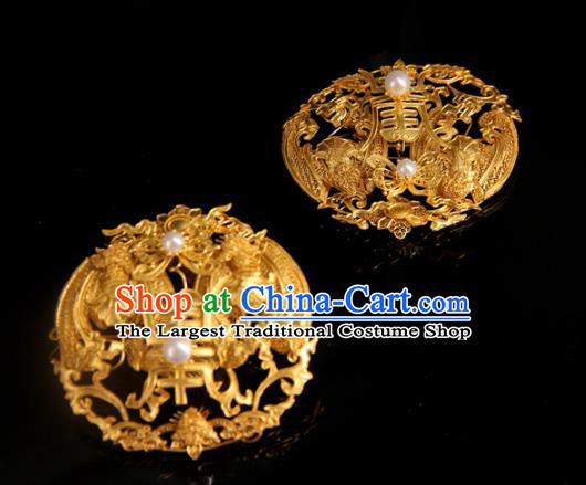 China Handmade Queen Phoenix Hair Crown Traditional Palace Headpiece Ancient Qing Dynasty Empress Golden Hairpin