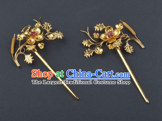 Traditional China Handmade Palace Hair Ornament Ancient Empress Golden Osmanthus Hair Stick Qing Dynasty Court Hairpin