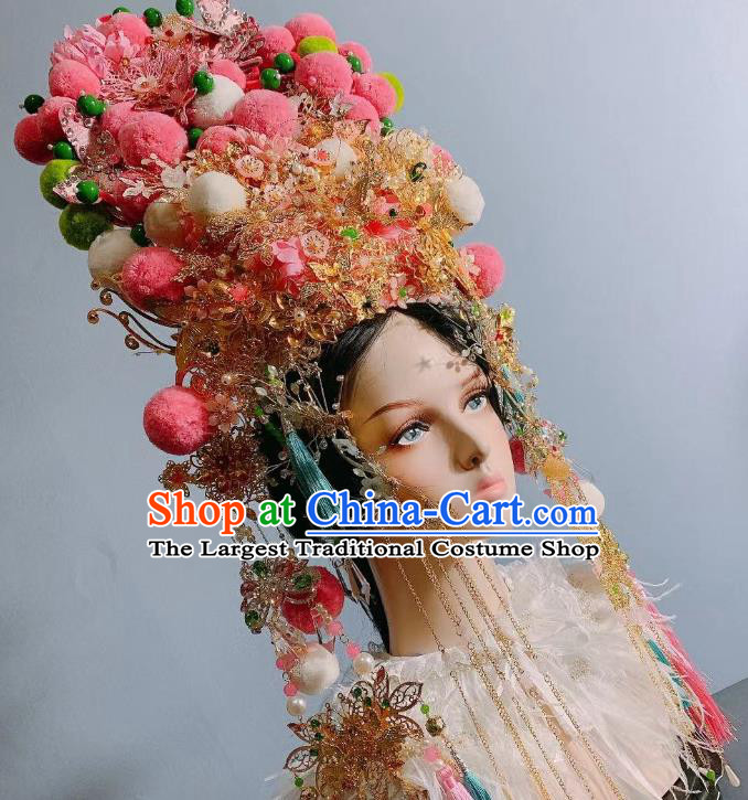 Top Court Handmade Halloween Queen Stage Show Hair Ornament Baroque Wedding Deluxe Headdress Bride Pink Phoenix Coronet