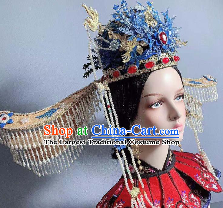 China Song Dynasty Empress Blue Phoenix Coronet Traditional Drama Ancient Court Queen Hair Accessories Full Set