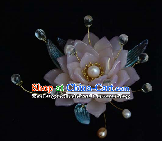 Chinese Traditional Pink Lotus Hair Crown Hanfu Hair Accessories Ancient Empress Hairpin