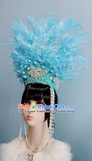 Top Stage Show Hair Ornament Baroque Queen Hat Hair Accessories Handmade Light Blue Royal Crown