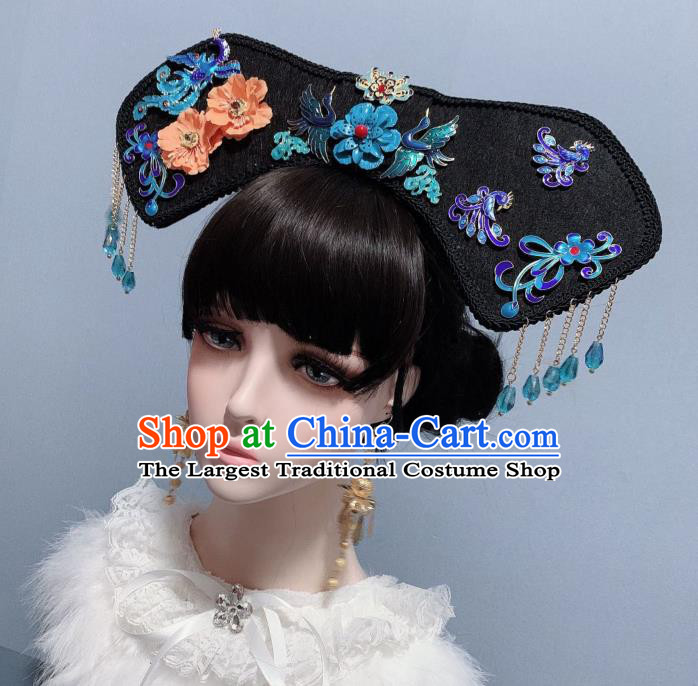 China Qing Dynasty Court Lady Cloisonne Phoenix Coronet Ancient Imperial Consort Hair Accessories Traditional Drama Headdress