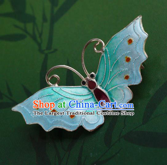 China Ancient Court Queen Breastpin Traditional Qing Dynasty Enamel Blue Butterfly Brooch Jewelry Accessories