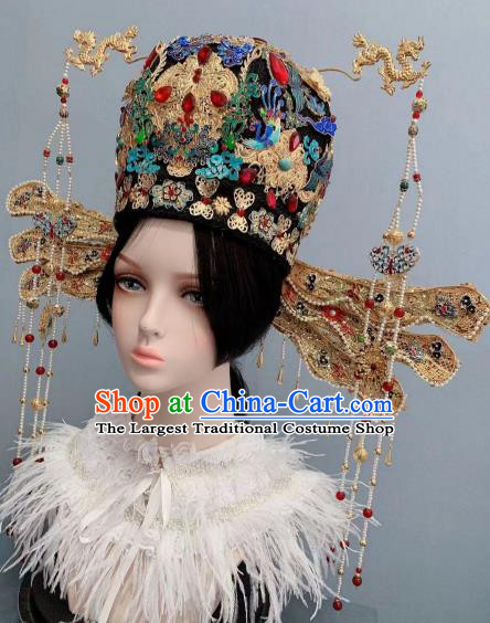 China Traditional Ming Dynasty Cloisonne Headwear Ancient Empress Wedding Phoenix Coronet Court Queen Luxury Tassel Hairpins Full Set