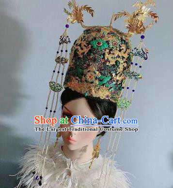 China Ancient Court Queen Cloisonne Phoenix Coronet Ming Dynasty Empress Headwear Traditional Wedding Hair Crown Hairpins Full Set