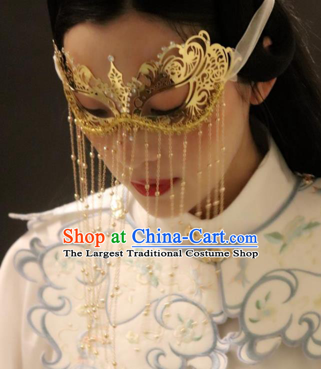 Top Cosplay Princess Golden Tassel Face Mask Halloween Fancy Ball Stage Performance Accessories