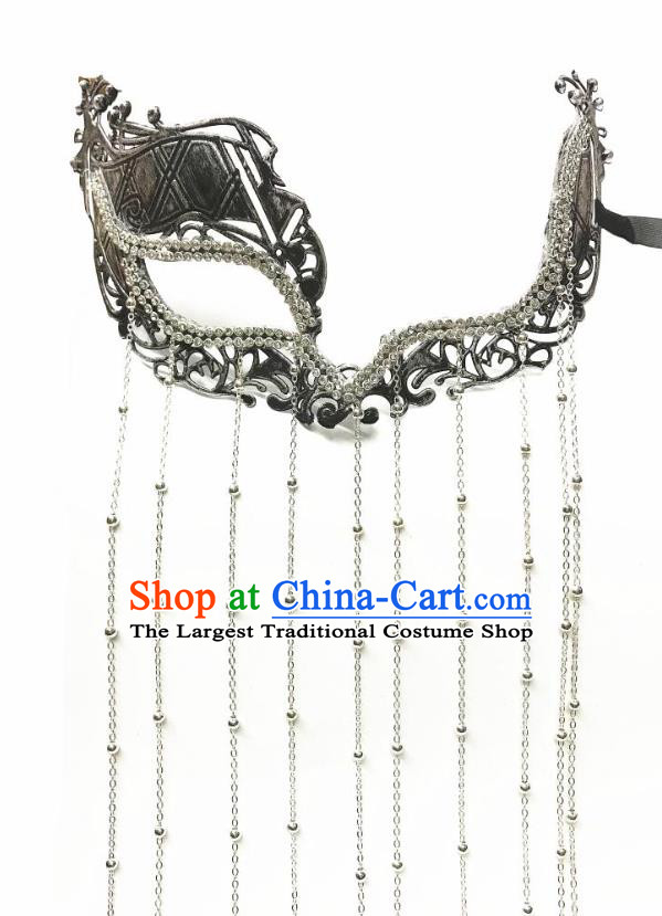 Top Cosplay Princess Mask Halloween Fancy Ball Stage Performance Argent Tassel Face Accessories