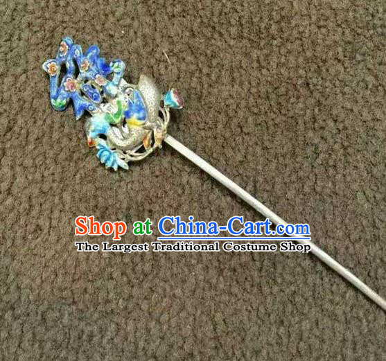 China Traditional Wedding Silver Duck Hairpin Handmade Hair Accessories National Cloisonne Lu Character Hair Stick