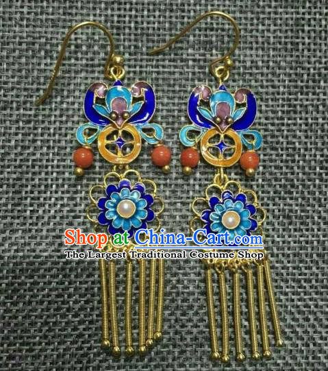 Handmade Chinese Traditional Ancient Classical Agate Ear Accessories Qing Dynasty Enamel Chrysanthemum Earrings Jewelry