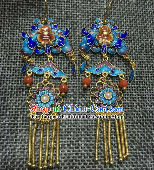 Handmade Chinese Ancient Classical Agate Ear Accessories Traditional Qing Dynasty Enamel Gourd Peony Earrings Jewelry