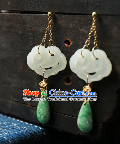 China White Jade Cloud National Jewelry Traditional Ancient Qing Dynasty Earrings Handmade Ear Accessories