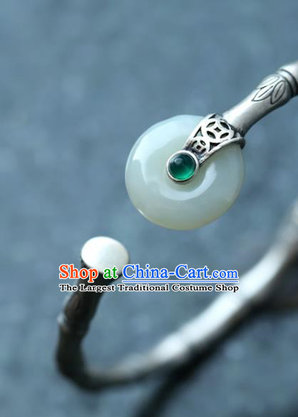 China Handmade Silver Carving Bamboo Bangle Jewelry Jade Accessories Traditional National Bracelet