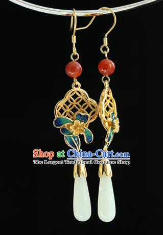 Handmade Chinese Traditional Hetian Jade Ear Jewelry Eardrop Accessories Palace Blueing Flower Earrings