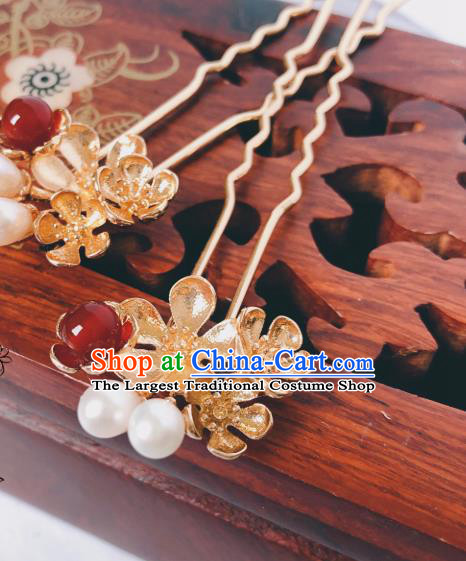 China Ming Dynasty Golden Plum Blossom Hair Stick Traditional Hanfu Hair Accessories Ancient Princess Brass Hairpin