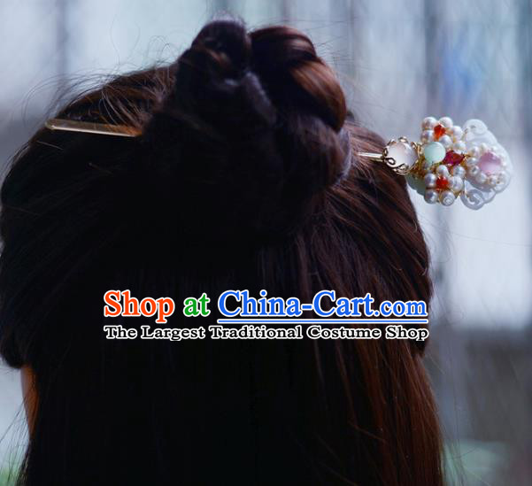 China Handmade Pearls Plum Hairpin Traditional Ming Dynasty Hair Accessories Classical Cheongsam Gems Hair Stick