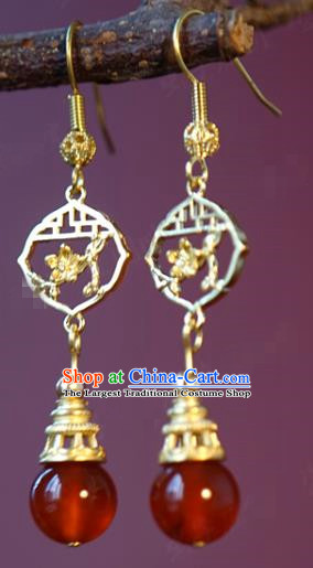 Top Grade Traditional Ming Dynasty Ear Accessories China Ancient Court Empress Golden Earrings Jewelry