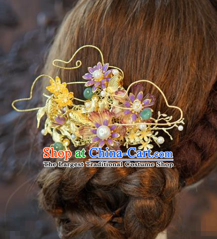 China Traditional Bride Hairpin Xiuhe Suit Hair Accessories Wedding Golden Fish Hair Crown