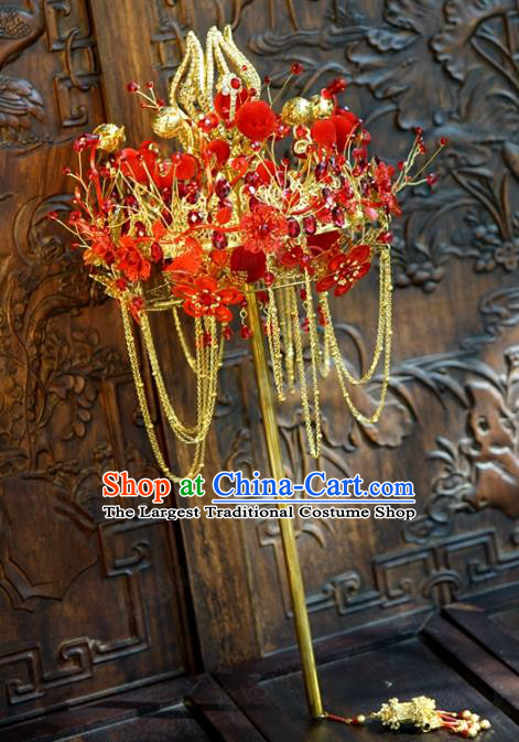 Chinese Traditional Handmade Wedding Red Plum Blossom Scepter Ancient Bride Props