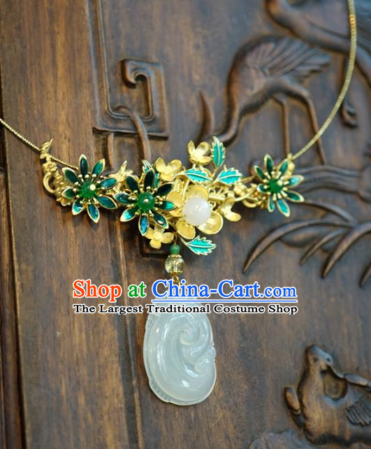 Chinese Handmade Chalcedony Necklace Traditional Jewelry Accessories Ancient Wedding Bride Necklet