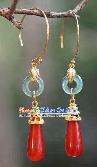 Top Grade Qing Dynasty Empress Agate Earrings Traditional Accessories China Ancient Queen Jade Ear Jewelry