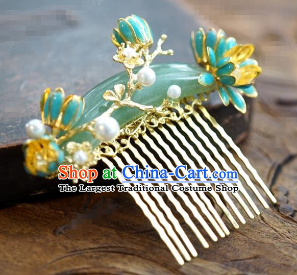 China Ancient Princess Convallaria Hair Comb Traditional Xiuhe Suit Hair Jewelry Accessories Court Jade Hair Stick