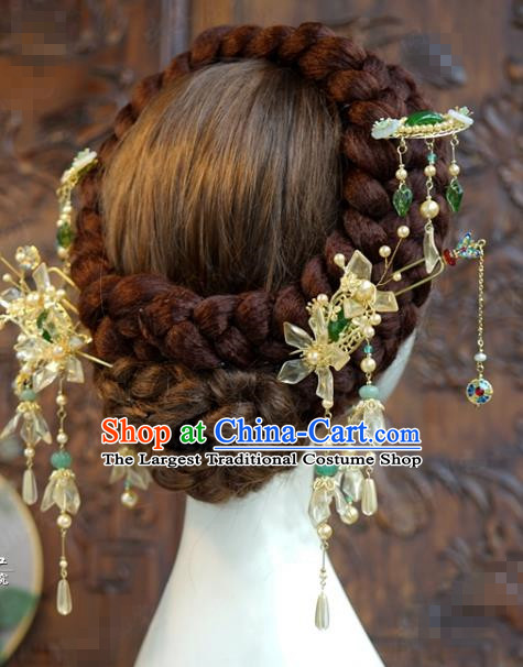 China Ancient Queen Hair Sticks Traditional Xiuhe Suit Headdress Wedding Bride Hair Accessories Tassel Hairpins