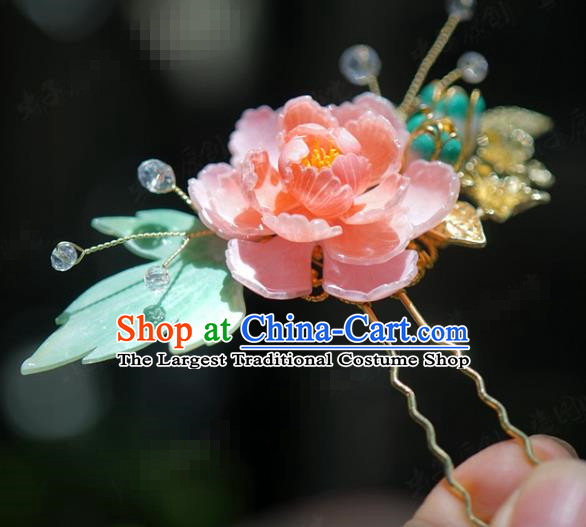 China Ancient Wedding Hair Stick Traditional Xiuhe Suit Hair Jewelry Accessories Hanfu Pink Peony Hairpin