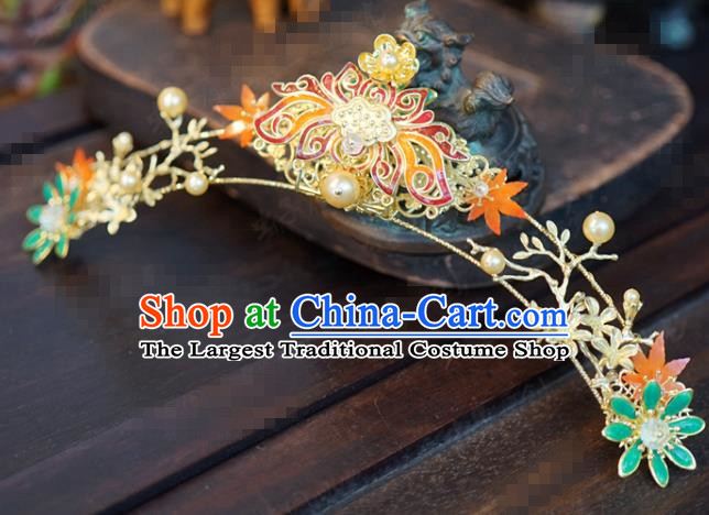China Hanfu Shell Cloud Hair Crown Ancient Traditional Xiuhe Suit Hair Jewelry Accessories Wedding Cloisonne Lotus Headpiece