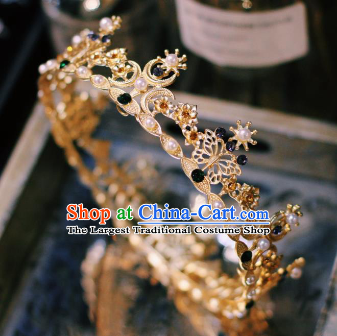European Court Princess Headwear Wedding Hair Clasp Handmade Baroque Golden Round Royal Crown