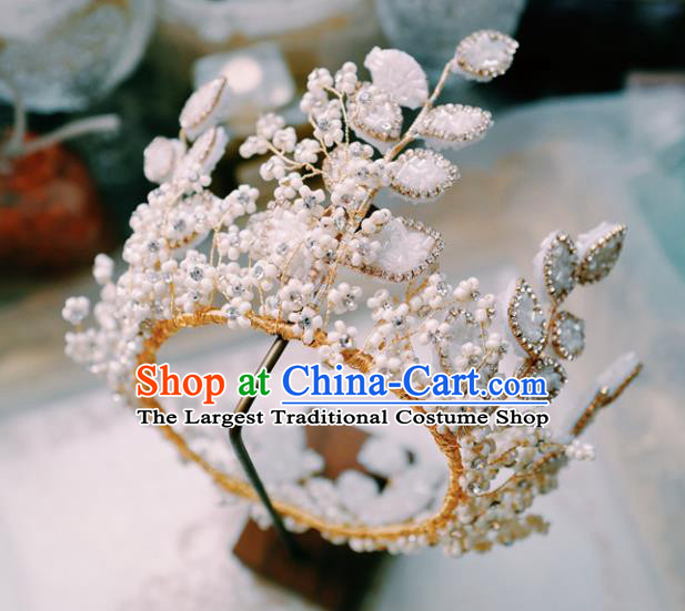 Handmade European Wedding White Beads Royal Crown Court Retro Hair Accessories Baroque Bride Headwear