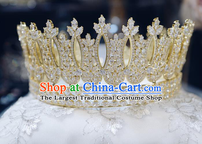 European Wedding Bride Hair Accessories Princess Zircon Round Golden Royal Crown Baroque Court Hair Jewelry