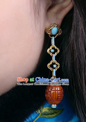 Top Grade Chinese Classical Court Earrings Traditional Handmade Ear Jewelry Qing Dynasty Beeswax Accessories