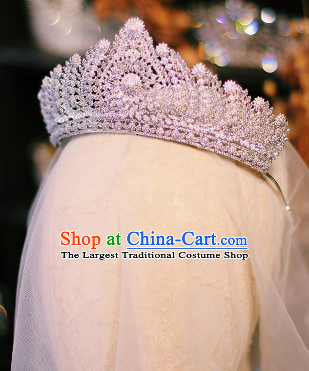 Handmade Women Zircon Royal Crown Baroque Bride Wedding Jewelry Accessories European Queen Retro Headwear