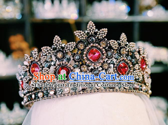 Top Bride Red Crystal Headwear European Wedding Jewelry Accessories Baroque Queen Black Royal Crown