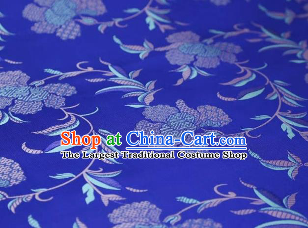 Chinese Classical Flowers Pattern Design Royalblue Song Brocade Fabric Asian Traditional Silk Material