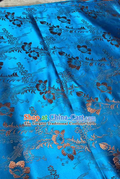 Chinese Classical Iris Pattern Design Blue Brocade Fabric Asian Traditional Satin Tang Suit Silk Material