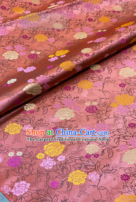 Chinese Classical Peony Pattern Design Deep Pink Brocade Fabric Asian Traditional Satin Tang Suit Silk Material