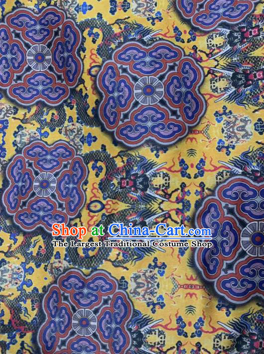 Chinese Classical Cloud Dragon Pattern Design Yellow Gambiered Guangdong Gauze Fabric Asian Traditional Cheongsam Silk Material
