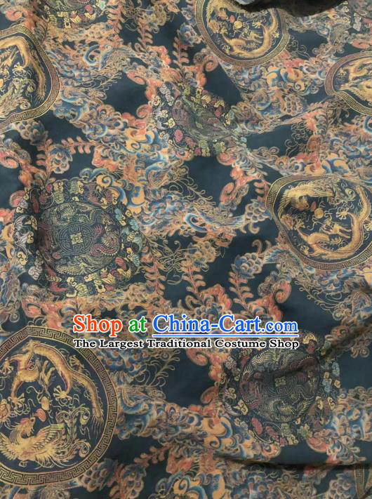 Chinese Classical Phoenix Dragon Pattern Design Black Gambiered Guangdong Gauze Fabric Asian Traditional Cheongsam Silk Material