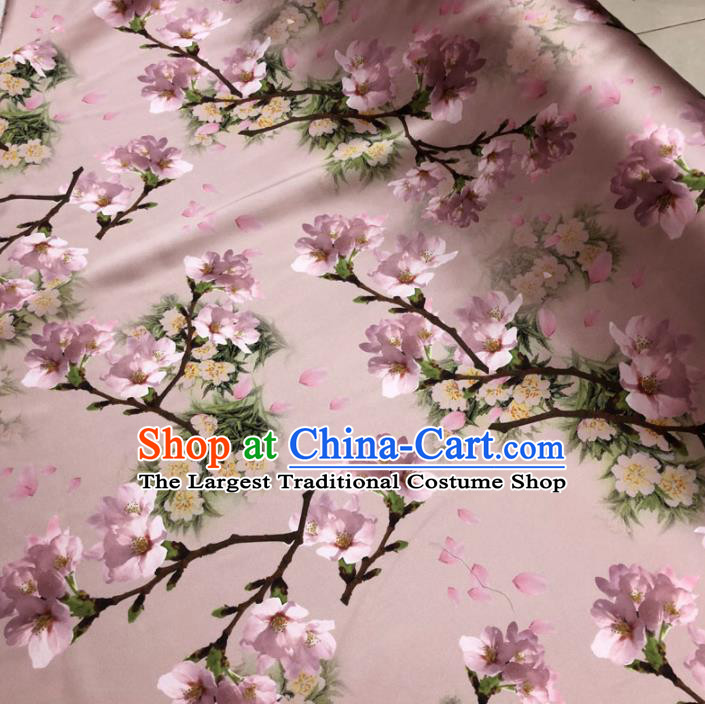 Chinese Classical Peach Blossom Pattern Design Pink Gambiered Guangdong Gauze Fabric Asian Traditional Cheongsam Silk Material