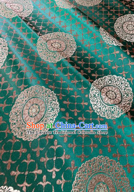 Chinese Classical Round Flowers Pattern Design Green Brocade Fabric Asian Traditional Satin Tang Suit Silk Material